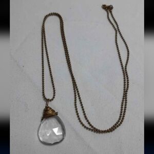Brass Wire Wrap Clear Quartz Crystal Necklace